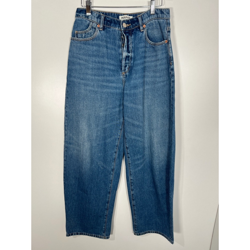 Rolla's Gigi Barrel Blue Medium Wash Curved Leg High Rise Jeans Size 28